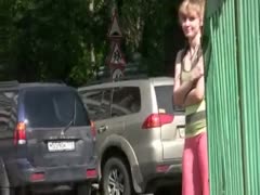 Slim slutty wife pees in her legging during the time that walking in the street